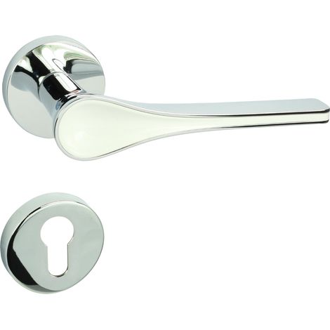 DOMINO Poignée de porte POLARIS R M6 Blanc PZ Poignée avec plaque PZ pour cylindre profilé Chromé brillant (1/5)