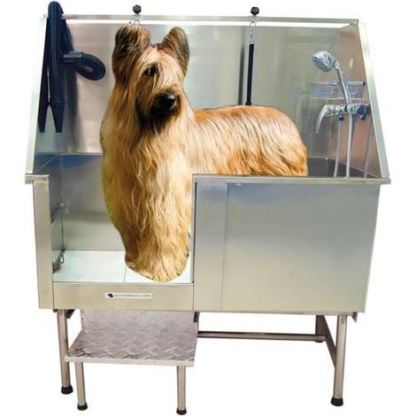 Bain pour chien en acier inoxydable Niagara en acier inoxydable pour les salons de toilettage avec porte.