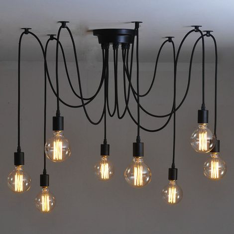 Industrie Vintage Kronleuchter Metall Pendelleuchte Schwarz Hängelampe 8 Flammig DIY Deckenleuchte
