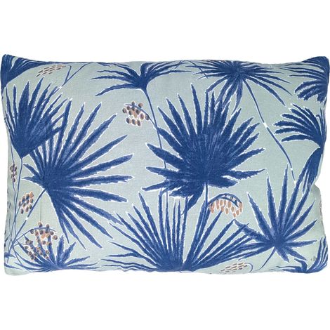 Housse de coussin en lin lavé imprimé végétal doublé coton lavé uni PALAWAN 40x60 cm (1/5)