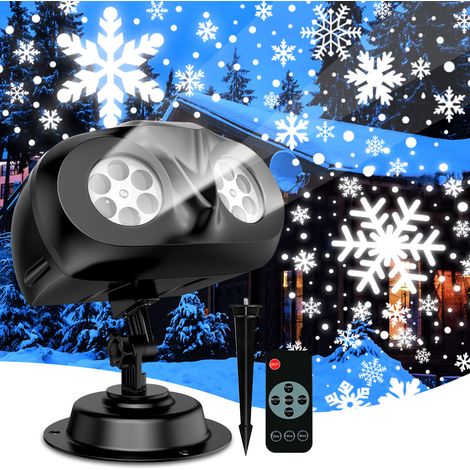 Projecteur de flocon de neige à double tête, décorations de Noël extérieures/intérieures, lampe de projection de lumière LED, lampe de projection rotative étanche blanche pour Noël, vacances, fêtes (1/5)