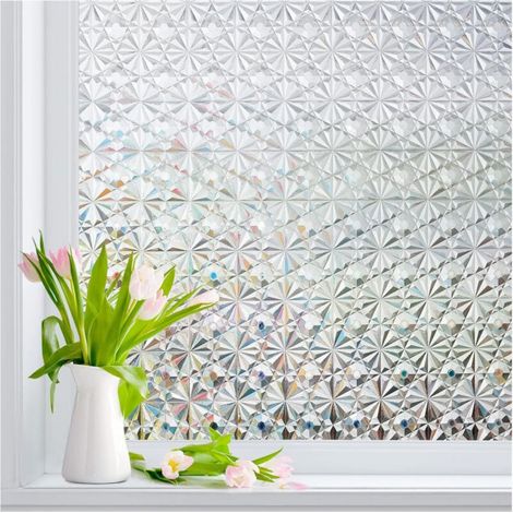 Confidentialité du film de fenêtre : Film de confidentialité pour fenêtre givrée pour fenêtres en verre Film de vitrail auto-adhésif décoratif à motif de diamant 3D pour bureau à domicile 45 200 cm (1/5)