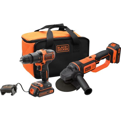Trapano Avvitatore a Batteria con Percussione + Smerigliatrice in Set Black (1/5)