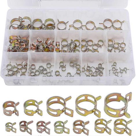 Kit de 120 colliers de serrage à ressort pour tuyaux de carburant, de vide et d'air comprimé, en silicone, de 6 à 22 mm (12 tailles). (1/5)