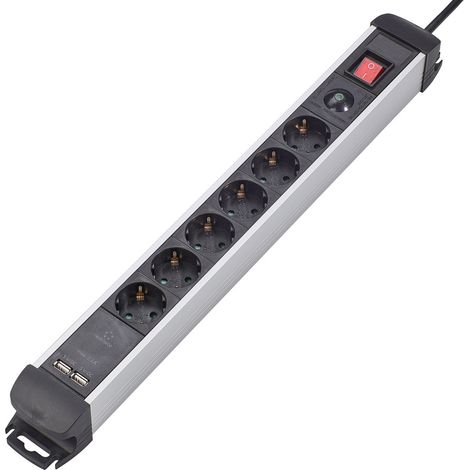 Renkforce 815A-CMB-SUSB Steckdosenleiste mit Schalter 6fach Schwarz, Silber Schutzkontakt 1 St.