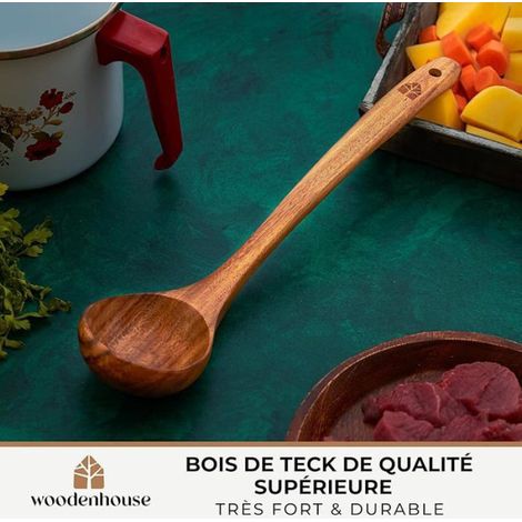 Louche - Bois de Teck Naturel - 31,5 cm - Avec Crochet sur Manche - 1 Pièce (1/5)