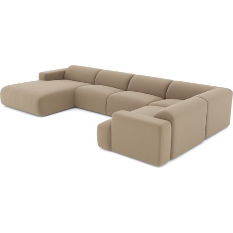 Canapé panoramique gauche 7 places en tissu bouclette taupe MYRA (1/5)