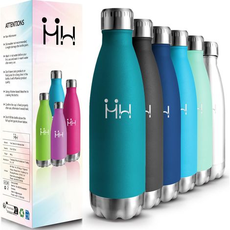 Gourde Isotherme - 500ML - Gourde Inox sans BPA, Gourde Sport Étanche, Réutilisable, Bouteille Isotherme, Processus de revêtement en Poudre, Gourde Metal pour Running, École, Bureau, Foot (1/5)