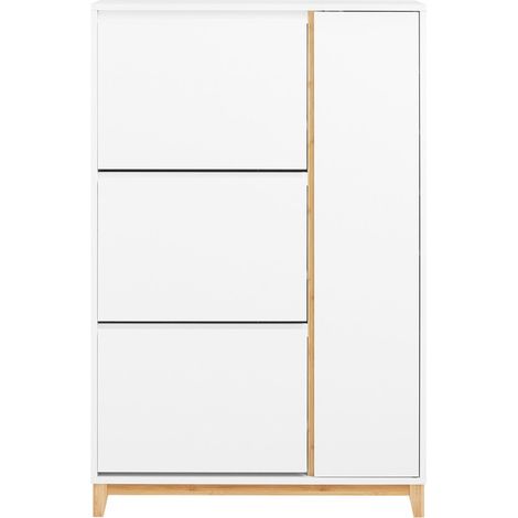 SoBuy Scarpiera con 3 ante Scarpiera stretta con 6 ripiani Cassettiera per scarpe Bianco-Naturale 86x34x122 cm FSR189-WN