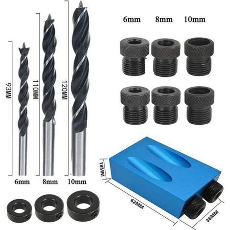 avec adaptateur pour trous de 6/8/10 mm - Kit de 14 pièces - Alliage d'aluminium - Accessoires pour perceuse - Bleu Femeo (1/5)