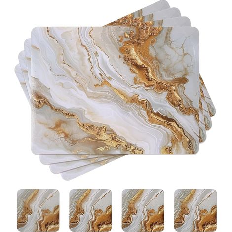 4 Pieces Rectangular Cork Glass Placemats White Ink and Washable Paint Placemats Waterproof Heat Resistant Placemats for Kitchen (1/5)