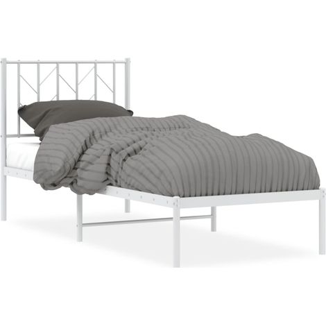 vidaXL Metallbettgestell ohne Matratze mit Kopfteil weiß 75x190cm (1/3)