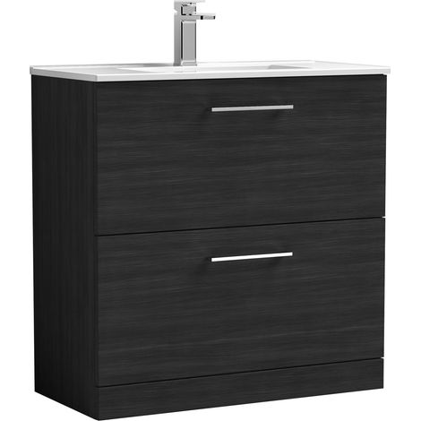 Balterley Contemporary Bathroom 2 Soft Close Drawer & Minimalist Floor Standing Vanity Unit Basin, Charcoal Black, 800mm