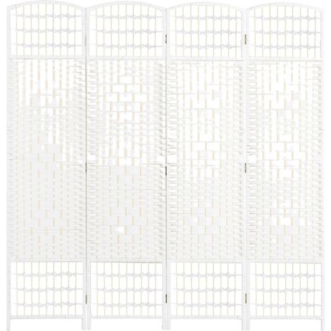 Biombo plegable de 4 paneles, materiales naturales, color blanco. (1/2)