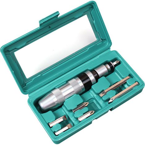 Set mit 8 manuellen Schlagschraubern und Schraubenausdrehern, ideal zum Entfernen beschädigter, festsitzender oder verrosteter Schrauben und Befestigungselemente. Inklusive Aufbewahrungskoffer.