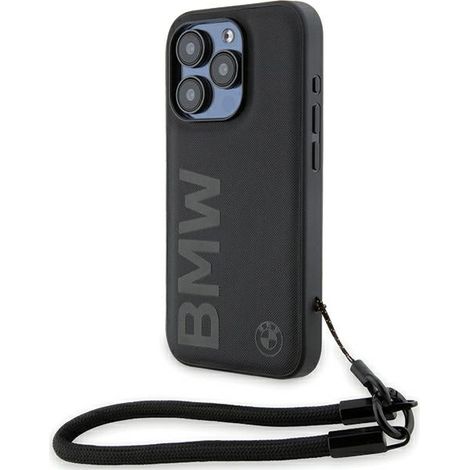 BMW BMHCP15L23RMRLK iPhone 15 Pro 6.1" negro/negro funda rígida de cuero Signature con cordón (1/5)
