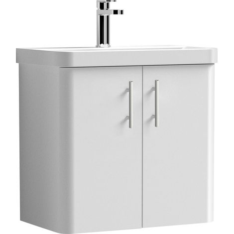 Balterley Flashbrook Modern Bathroom Wall Hung 2 Door Vanity Unit Basin, Gloss White/Chrome, 579mm