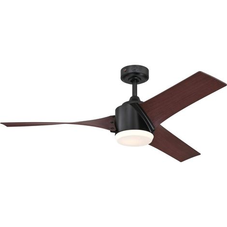 Westinghouse Lighting 72270 – Ventilatore da soffitto LED moderno Evan con luce e telecomando, 132 cm, finitura nera opaca, vetro opalino smerigliato