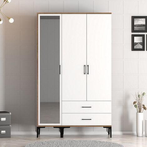 Kleiderschrank Kumual RT Walnussweiß Melamin 120x47,5x201,4 cm (1/5)