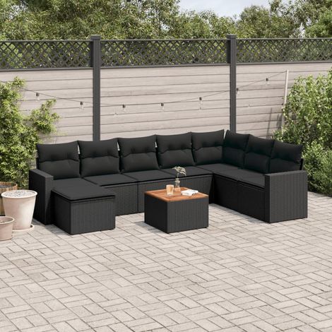 Salon de jardin 9 pcs en résine tressée modulable avec meuble bas et coussins noir - PANGIVO (1/3)