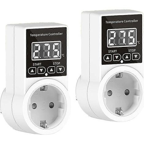 Lot de 2 prises thermostatiques avec capteur, prise de contrôle de température numérique, interrupteur de température étanche (prise UE). (1/5)