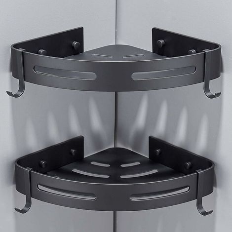 Set di 2 mensole da doccia ad angolo senza foratura, organizer per bagno, accessori per doccia, supporto porta sapone in alluminio antiruggine con ganci, colore nero (1/3)