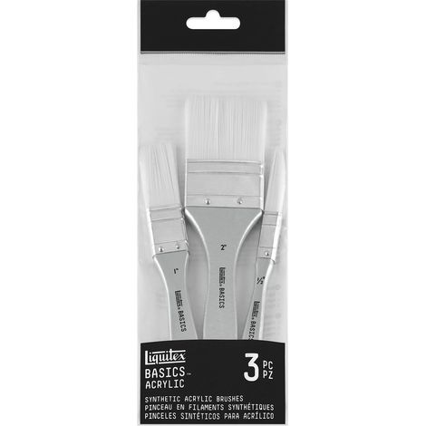 Liquitex Basics Set 3 Pennelli Fibre Sintetiche manico corto - Piatti Misure 1/2'', 1'', 2'' (1/5)