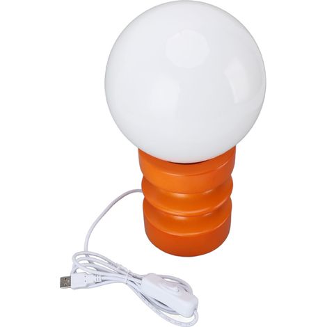 Lampe de table rétro, abat-jour en verre décoratif, base en bois, USB, petite lampe de chevet orange pour chambre à coucher (1/5)