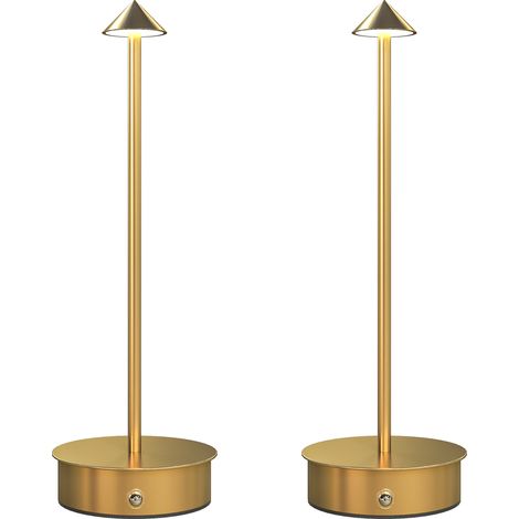 Beyamis Set mit 2 wiederaufladbaren LED-Tischlampen mit USB-Anschluss, Touch-Steuerung und Dimmfunktion, Ø 10 x 30 cm, Gold