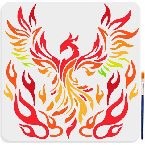 Pochoir Phoenix de Feu 30 × 30cm Grand Pochoir de Dessin D'Oiseau de Feu avec Pinceau Modèle de Pochoir Phoenix Volant Réutilisable pour Bricolage Artisanat Toile Mur Bois Décoration (1/5)