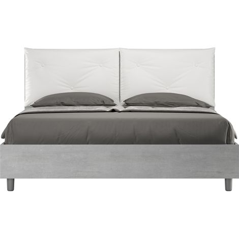 Letto Matrimoniale 160x190 cm con Rete e Contenitore Struttura Cemento con Cuscini in Similpelle Egos Appia Bianco (1/4)