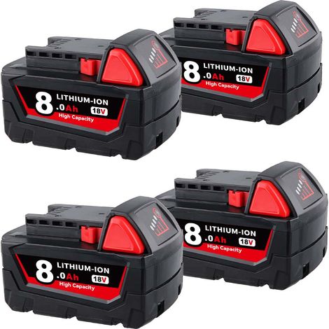 4x Pour Milwaukee M18 Batterie M18B6 18V XC 8.0 Ah Li-Ion 48-11-1860 48-11-1852