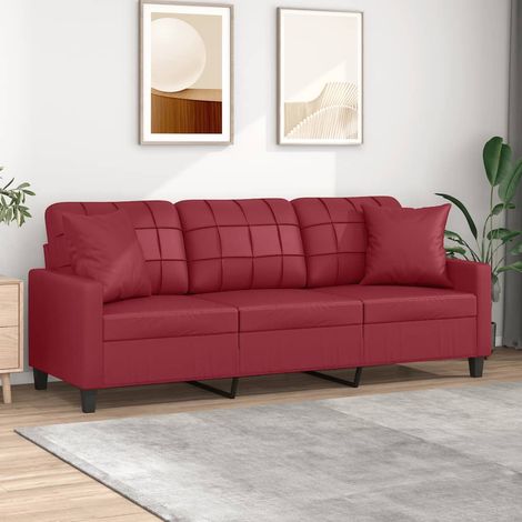 Sofá de 3 plazas con cojines cuero sintético rojo tinto 180 cm (1/5)