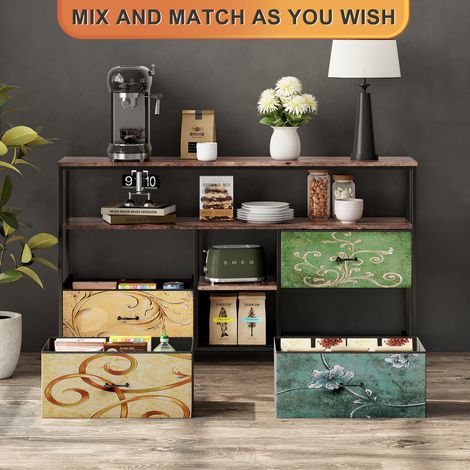 Meuble TV 137 cm avec lumière LED variable – 4 tiroirs et 2 compartiments ouverts – MDF et métal – Dimensions 137x29.8x78 cm – Pour salon, chambre, bureau