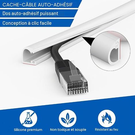 Adhesive Cable Duct, Mini White Cable Duct, Flexible Half-Round Silicone Cable Cover, Adhesive Wall TV Cable Cover, for Hiding and Protecting Cables (7 mm x 14 mm x 1 m) (1/4)