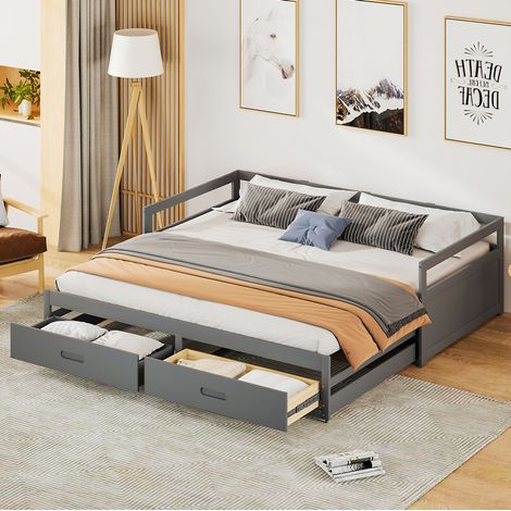 Schlafsofa 90x200 cm Mit Ausziehbarem Gestell 180x200 cm Grau (1/5)