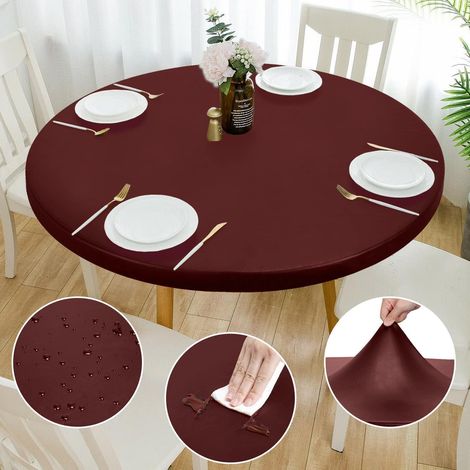 Housse de table élastique pour tables rondes, imperméable, lavable, 130 cm, Bordeaux