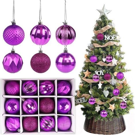 Boules de Sapin - ZGEER - 12 PCS - Violet - 6 cm - Plastique (1/4)