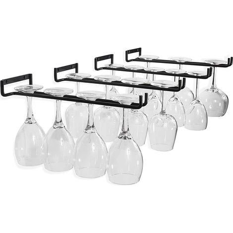 Juego de 4 estantes para copas de vino: colgador de copas de 30 cm (12 pulgadas) para montaje en pared o debajo del armario, organizador de almacenamiento de alambre. (1/5)