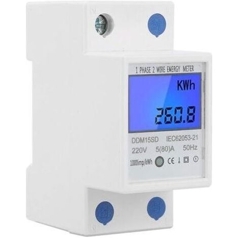 Compteur d'énergie domestique Monophasé, Compteur d'alimentation numérique LCD avec rail DIN Compteur d'énergie Kwh LCD Kilowatt-heure numérique Rétro-éclairage (1/5)