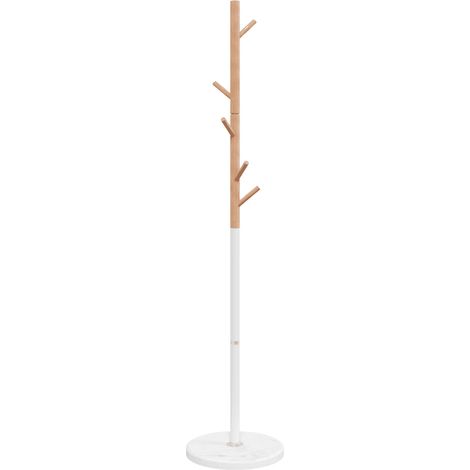 Porte-manteau sur pied pratique 172 x 37 x 37 cm avec 6 patères style moderne couloir en fer enduit de poudre blanc (1/5)