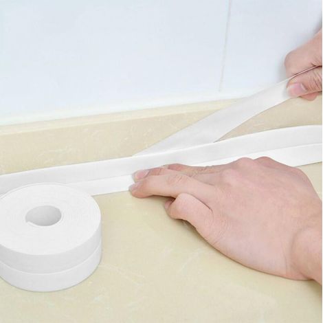 320x3.8CM Bande de douche bande D'étanchéité Joint de douche Salle de bains joint silicone blan Ruban de masquage baignoire PE auto-adhésive cuisine Coin calfeutrage (1/4)