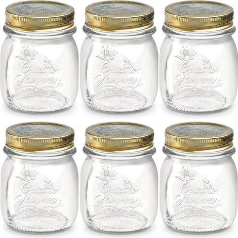 Set 6 Barattoli in Vetro Quattro Stagioni 25cl con Capsula a vite e pulsante verifica salva freschezza Ermetica sottovuoto Vasocottura Pastorizzazione Contenitori vasetti Lead Free 250gr (1/5)