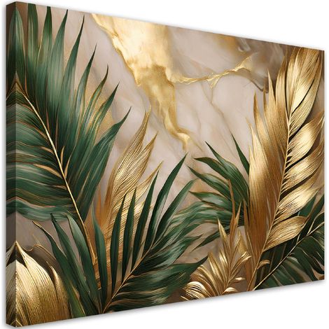 Tableau déco Feuilles de palmier sur fond de marbre doré 90x60 (1/5)