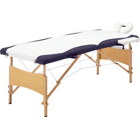 vidaXL Camilla de masaje plegable 2 zonas madera blanco y morado (1/5)
