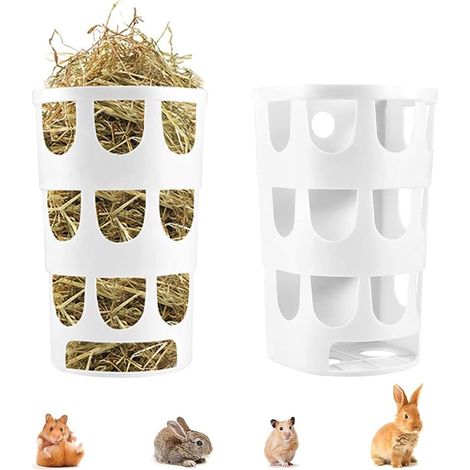 Heuraufe, Heuraufe, Kaninchen-Heuraufe, hängende Kunststoff-Mehrloch-Futterstelle, geeignet für Meerschweinchen, Chinchillas, Hamster und Kaninchen (kleine weiße Größe 12,3 x 10 x 20 cm).