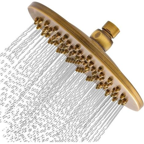 Soffione doccia rotondo in ottone spazzolato anticato, soffione a pioggia da 20 cm con filtro, adatto per la doccia del bagno, stile bronzo vintage, connettore a sfera G1/2 (1/4)