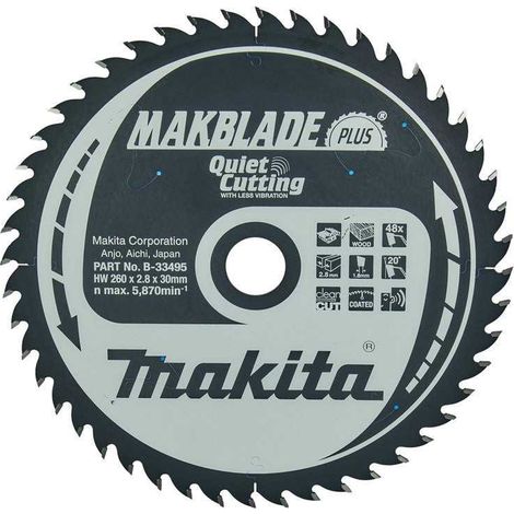 Lame de scie circulaire MAKITA B-33495, Makblade+ T.C.T, 260 x 30 mm, 48 dents, pour bois