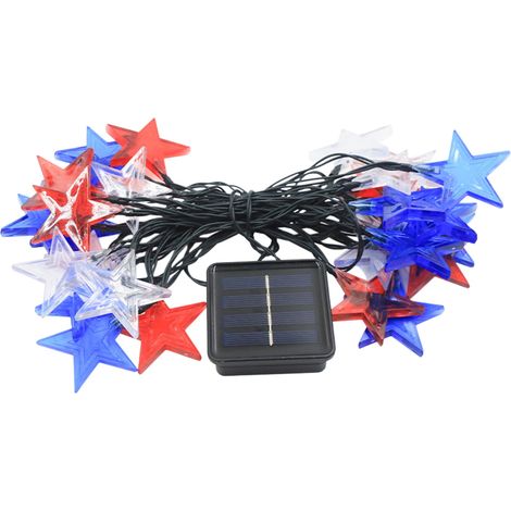 Guirlande Lumineuse Solaire - 30 Étoiles LED - 650 cm - Étanche - Rouge Blanc Bleu - Décoration Extérieure Fêtes (1/5)