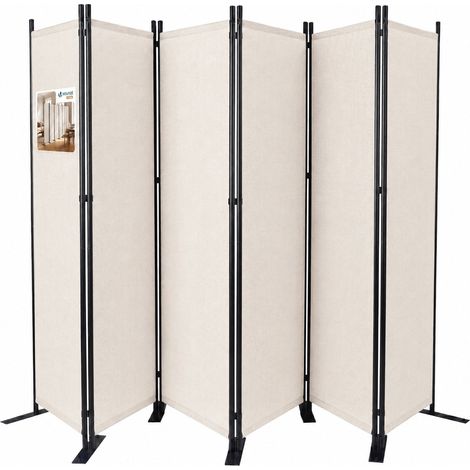 VOUNOT® Paravent Raumteiler 6 Teilig Freistehend Stoff Trennwand 340 x 30 x 164 cm Beige